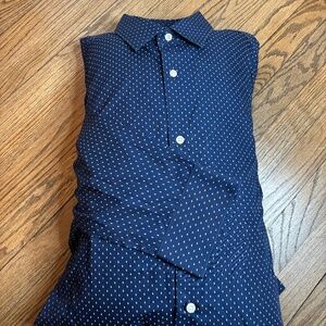 Banana Republic "Grant Fit" Shirt - Navy with White/Coral Dot - XL